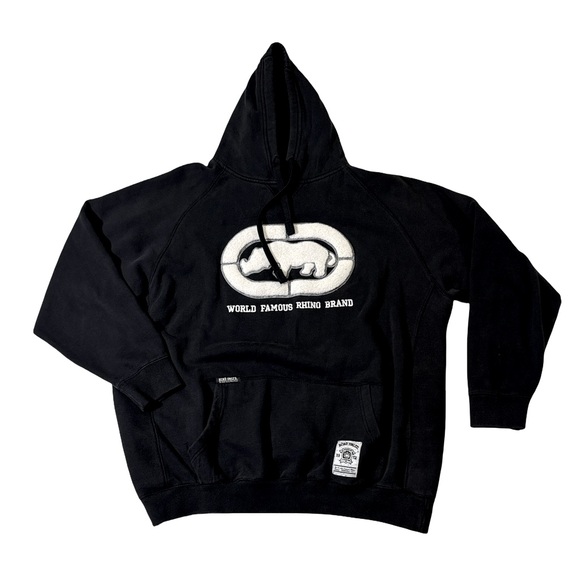 Y2K Ecko Unltd mens 3XL XXXL black logo rhino fleece pullover hoodie EUC - Picture 1 of 9
